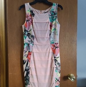 Bodycon Rosé Pink Dress W/Floral Print